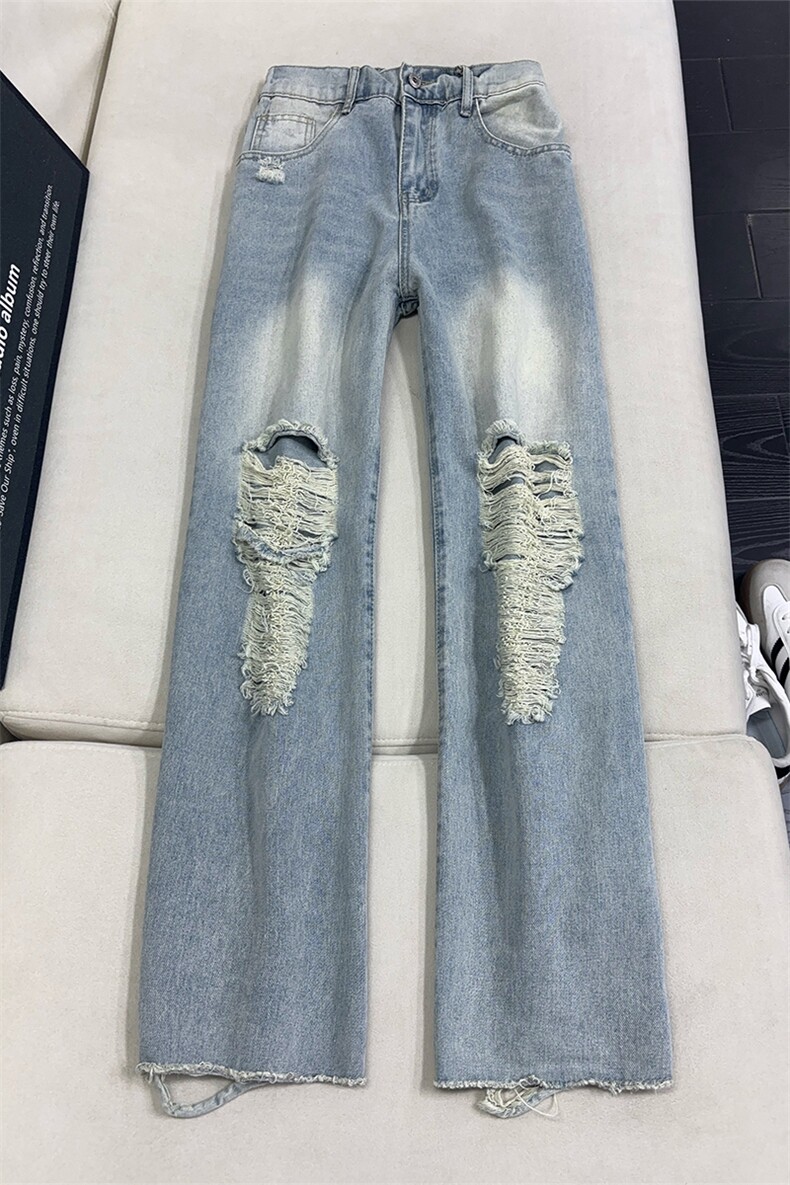 B221美式ins高街暗黑宽松直筒破洞牛仔裤LK25502-特P45控78,男装牛仔裤,电商B221