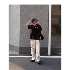 美式复古拼接设计字母印花运动风男女宽松polo领短袖T恤-CY1160，男装Polo衫，星座601-1
