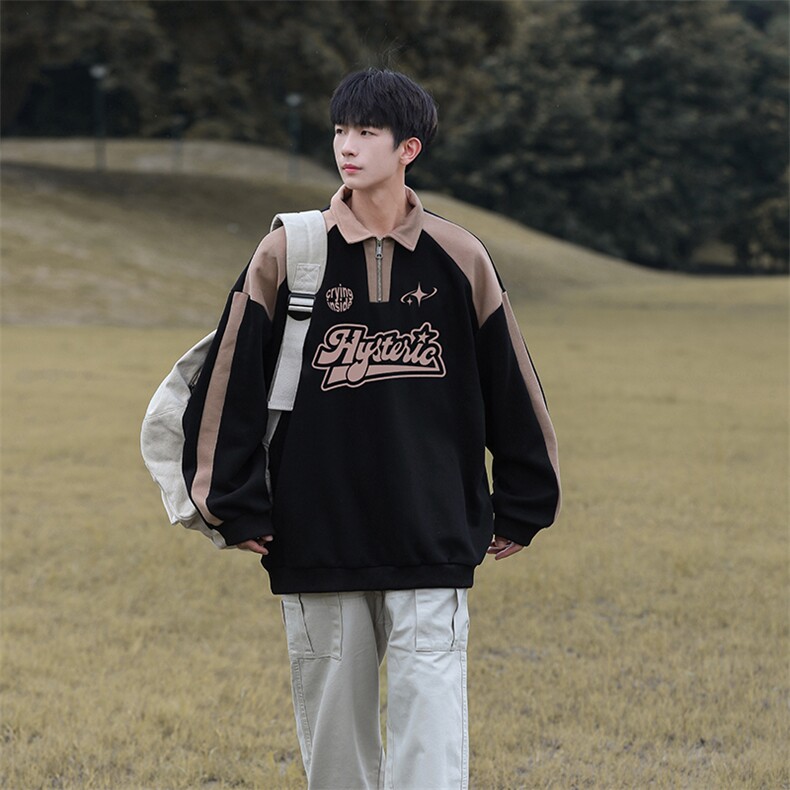 高品质！23秋季美式拼色翻领POLO衫休闲宽松卫衣PW2338-P50控78图片
