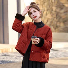 新中式g风羽绒服女2025冬季新款拼接白鸭绒加厚短外套，女装羽绒服，美沁