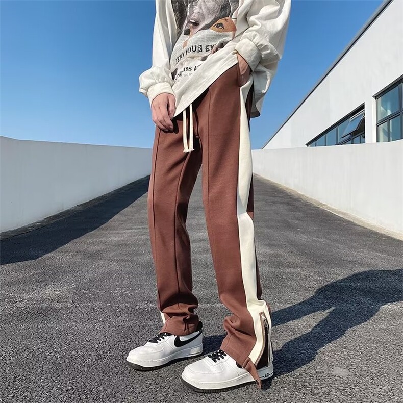 条纹织带休闲裤潮牌嘻哈侧边拉链开叉卫裤高街裤子男ZK37-P40,男装休闲裤,星座1001-1