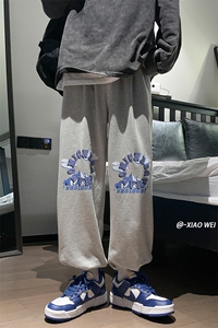 秋装卫裤男宽松印花束脚裤休闲裤D329-QM516-P50控68图片