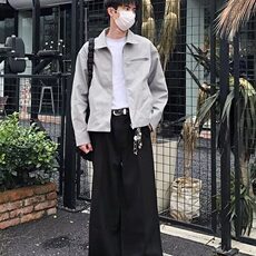 常规款宽松型长袖外穿鱼骨纹水洗做旧短款夹克潮春秋青少年翻领，男装夹克，星座506A