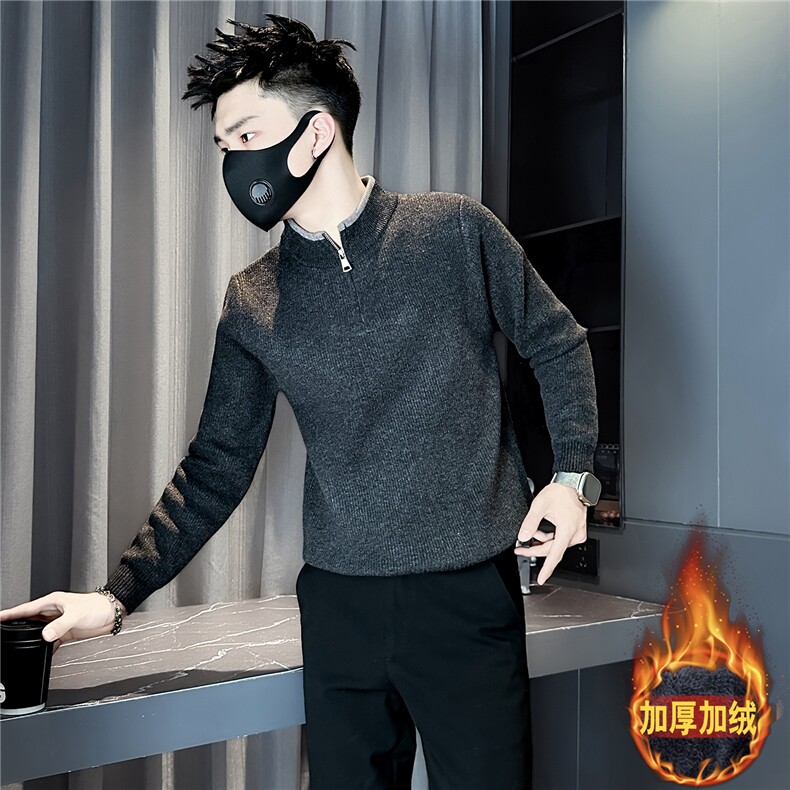 半拉链毛衣男加绒一体绒高级感社会小伙店主风301C-M120-P88控118图片