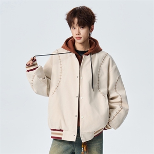 明线刺绣连帽棒球服春季宽松假两件潮流百搭外套XZ309 JK8006 P95图片