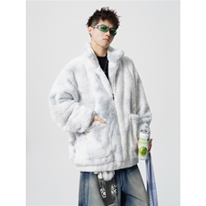 1羊羔毛棉衣潮扎染情侣大码M-5XL毛绒外套男YG7503P128控168，男装棉衣，星座226-2