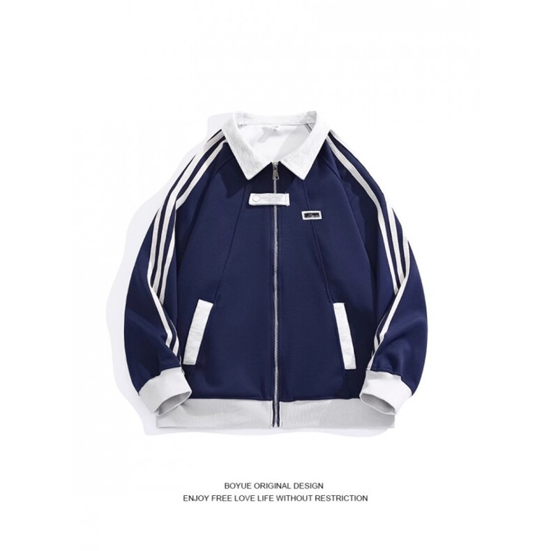 美式复古三条杠潮牌宽松拼接设计感外套夹克棒球服男士W1703p58图片
