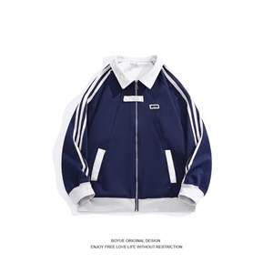 美式复古三条杠潮牌宽松拼接设计感外套夹克棒球服男士W1703p58