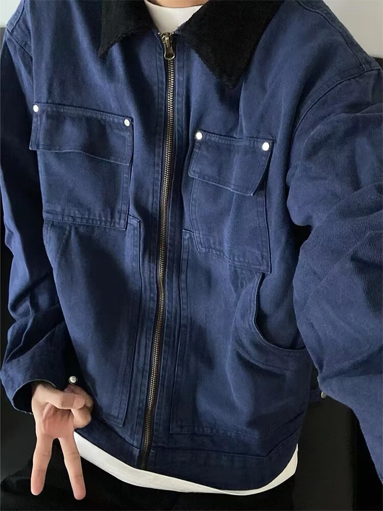 简约百搭工装夹克男潮翻领休闲上衣情侣宽松外套513AJK2466P67,男装夹克,星座513A