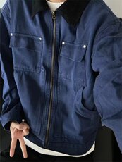 简约百搭工装夹克男潮翻领休闲上衣情侣宽松外套513AJK2466P67，男装夹克，星座513A