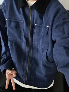 简约百搭工装夹克男潮翻领休闲上衣情侣宽松外套513AJK2466P67图片