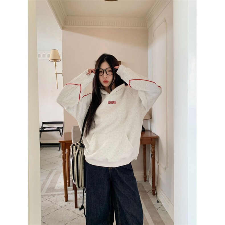 5576-P63新款刺绣设计感纯棉华棉复合连帽卫衣加绒，女装卫衣/绒衫，星座617A-2