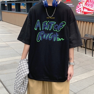T恤新款宽松ins男五分袖潮牌青春圆领城市风貌印花休闲 T591-P22图片