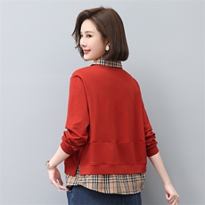 时尚宽松加厚保暖女装卫衣舒适百搭格子拼接设计适合秋冬季节穿着，女装卫衣/绒衫，叶笙衣