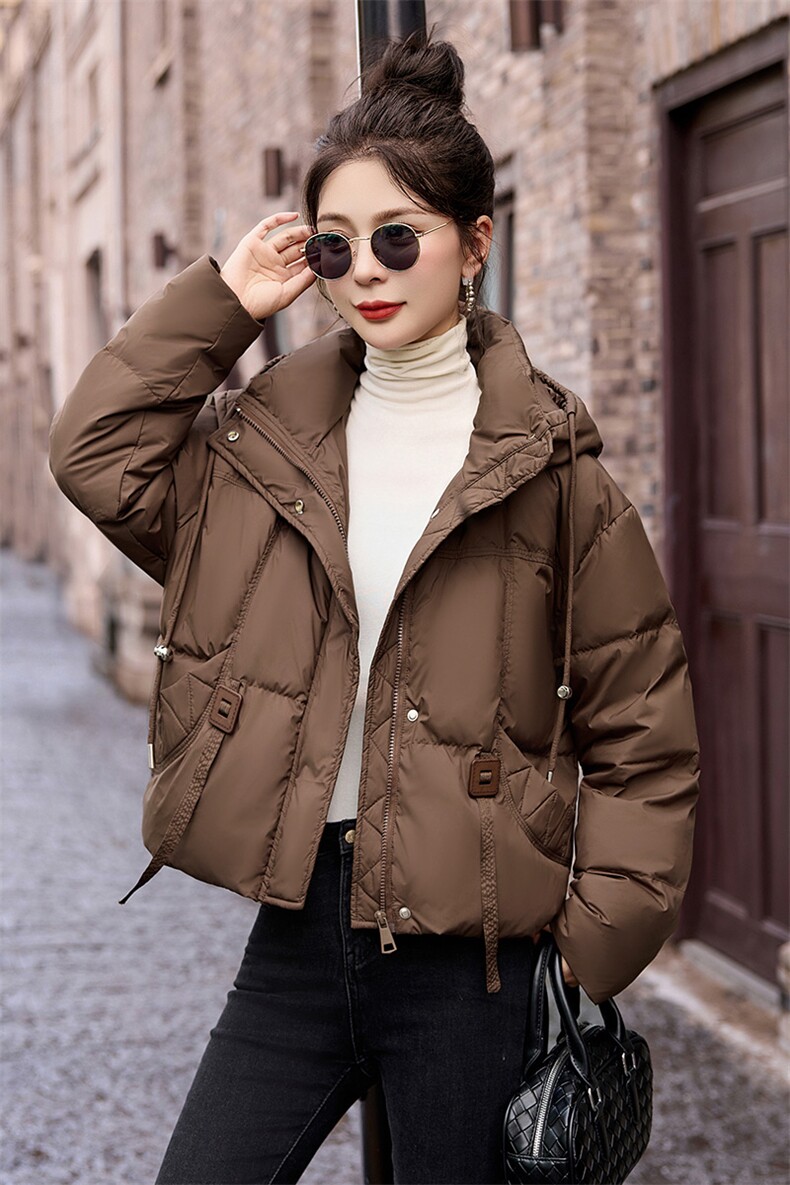 加厚保暖白鸭绒羽绒服女2024冬新款小个子洋气时尚连帽面包服外套,女装羽绒服,依如秀(原杭风阁)