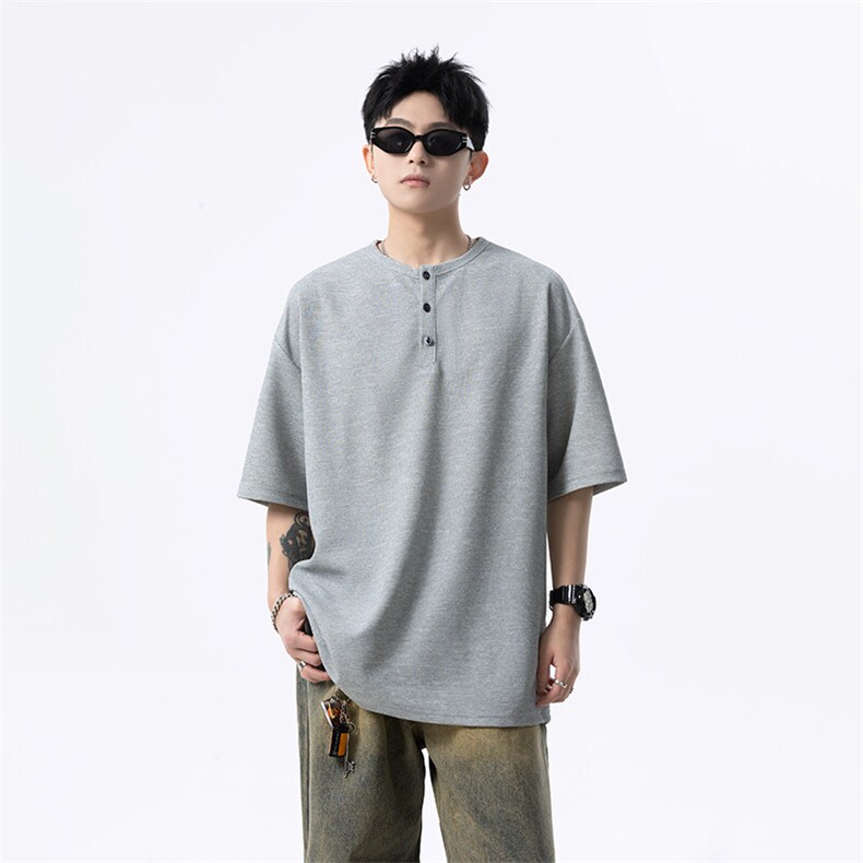 港风日系复古画风格重磅亨利领短袖T恤POLO衫XZ213-TX02-P25控39,男装T恤,星座213