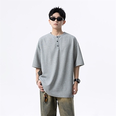 港风日系复古画风格重磅亨利领短袖T恤POLO衫XZ213-TX02-P25控39，男装T恤，星座213