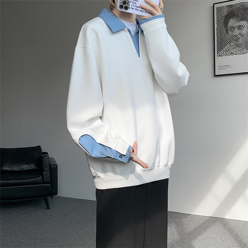 8XL-M 美式拼接新款翻领高级感衬衫领运动上衣长袖卫衣男WY26P68图片
