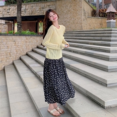 慵懒风时尚套装裙女休闲镂空针织衫夏季新款防晒罩衫半身裙两件套，女装套装/套裙，2C166