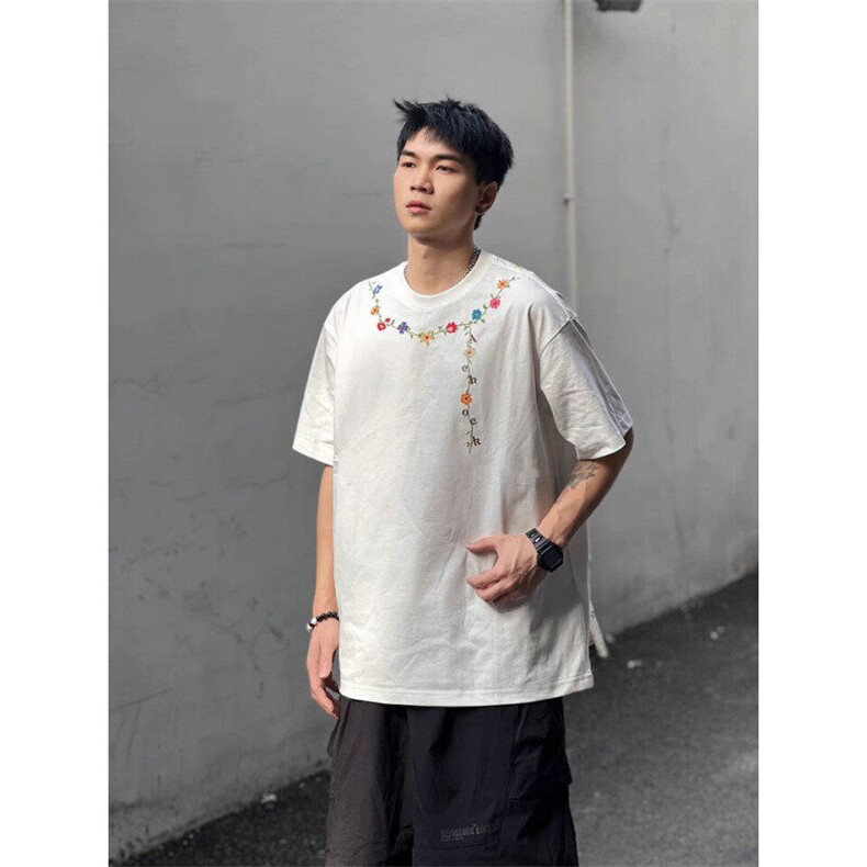 M554-P35花朵项链刺绣短袖T恤男女新款潮牌街头美式上衣,男装T恤,星座617A-1（原B318A）