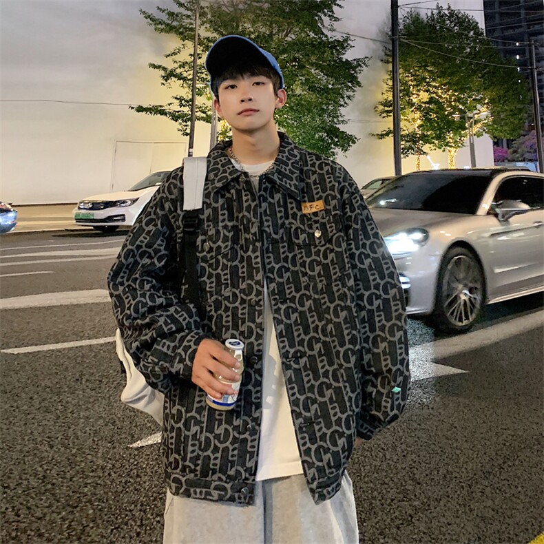 美式复古水洗满印牛仔夹克男春季休闲宽松翻领外套JK866-P70,男装夹克,星座1103-3
