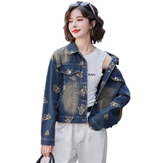 【新款现货】时尚复古蝴蝶牛仔外套2024秋季新款，女装短外套，慕依路