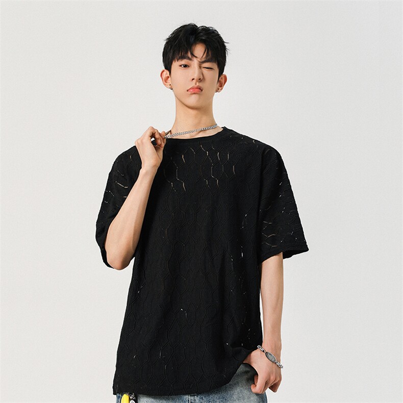 现货T10130-特p30控58高品质面料镂空痞帅大码圆领短袖T恤衫,男装T恤,电商A059