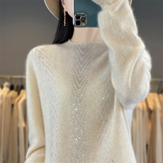 2025年秋季常规款套头长袖单件通勤时尚百搭通勤，女装针织衫/毛衣，鲁菏羊绒