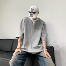 C414-P342024夏季新款简约百搭假两件短袖设计感潮牌T恤男现货，男装T恤，星座512-6