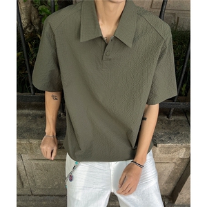 25夏季 美式速干透气泡泡纱短袖polo衫翻领T恤上衣男 H1097 特P28图片