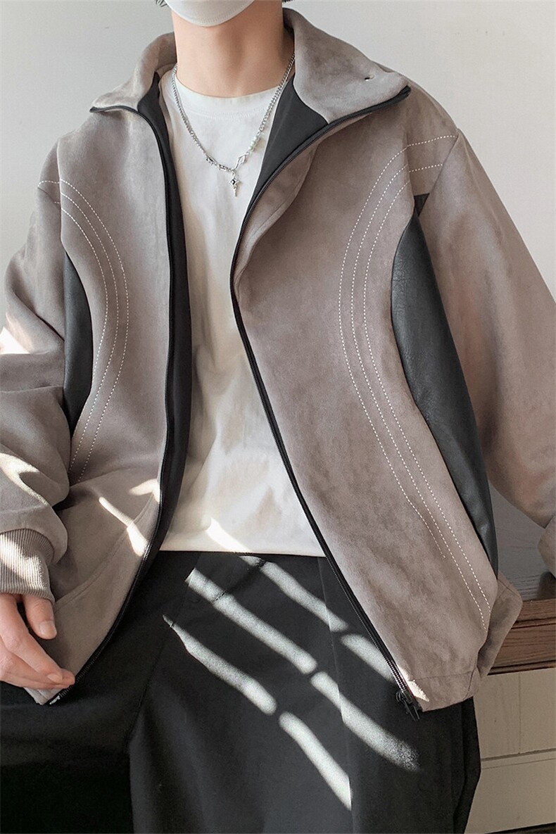 1美式麂皮绒大码M-5XL拼接撞色不规则拉链夹克男JK8759P95控128,男装夹克,星座226-2
