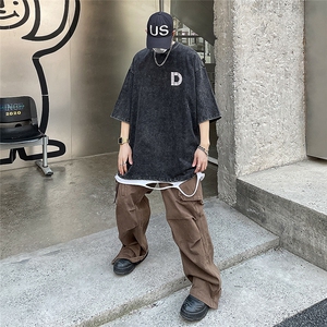 春夏重磅纯棉水洗字母印花短袖T恤模特图 XZ604-DT101-P45控58图片