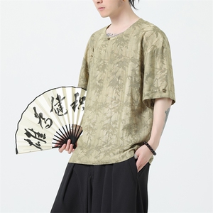 2025夏季新款风男汉服盘扣新中式唐装天丝提花衬衫 C131-P75图片