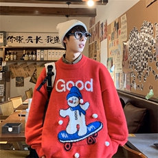 M8198/P70圣诞节主题新年款毛衣男女同款宽松大码红色针织衫外套，男装针织衫/毛衣，电商A141