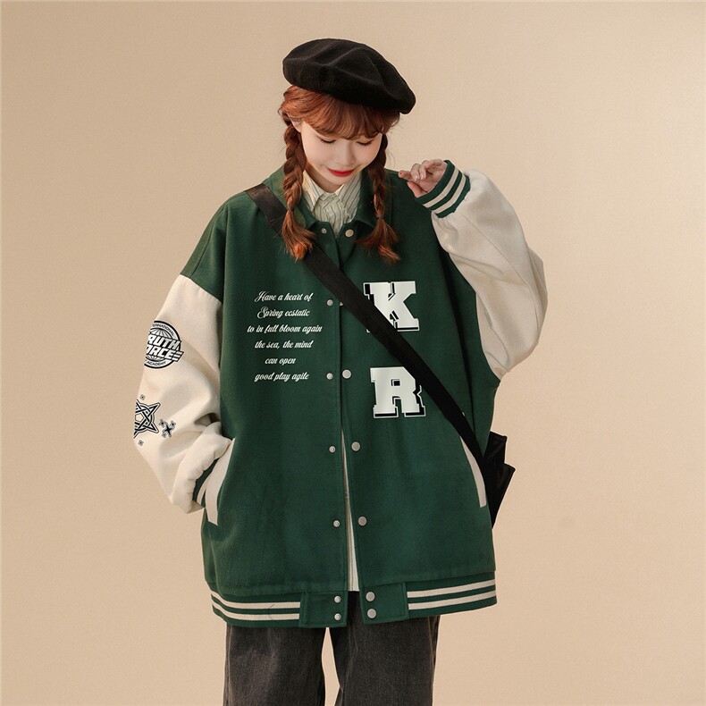 中性风23春季时尚潮流字母印花翻领棒球服夹克外套G602P85控108,男装夹克,A247A