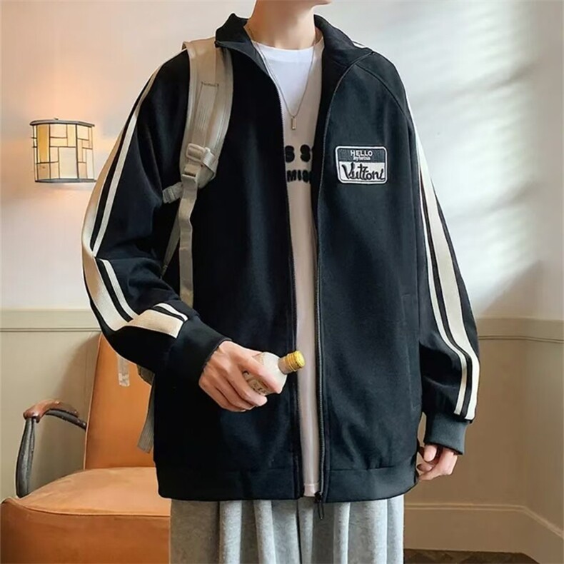 WASSUPHAPPY美式立领夹克男秋冬潮牌运动拼接加绒厚外套休闲上衣,男装夹克,星座1013