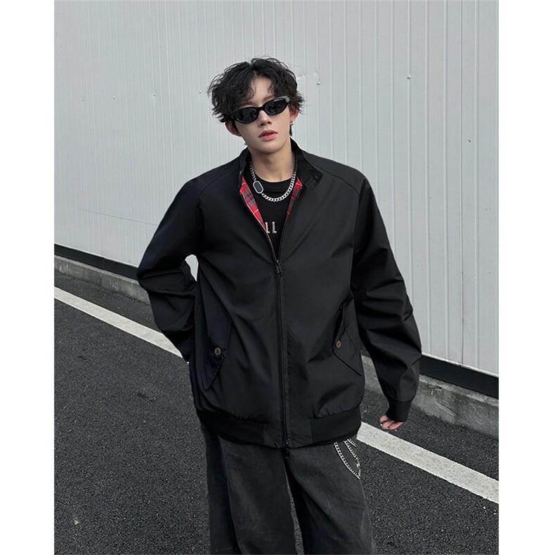 8XL-M美式复古棒球服外套男特大码潮牌双拉链立领夹克衫JK005P85,男装夹克,电商B312
