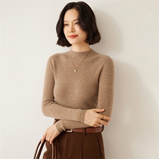 时尚优雅女士羊绒衫半高领彩点纱抽条设计显瘦百搭款，女装羊绒衫，迎冬羊绒