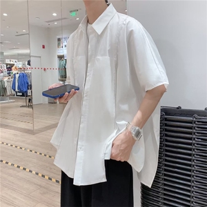 夏季设计感小众韩版潮流休闲衬衣不规则短袖衬衫男 W3361-P32图片