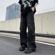 2024春季新款潮牌设计感直筒长裤水洗复古牛仔裤男现货W7762-P60，男装牛仔裤，星座512-3