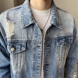 JK818-p90-限价138现货店主风牛仔夹克肥仔量足破洞印花大码,男装夹克,星座103A
