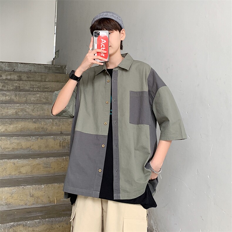 港风ins夏季潮流男士帅气短袖衬衫外套韩版慵懒风衬衣潮cs115-p35,男装衬衫,星座1008