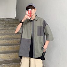 港风ins夏季潮流男士帅气短袖衬衫外套韩版慵懒风衬衣潮cs115-p35，男装衬衫，星座1008