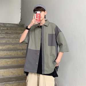 港风ins夏季潮流男士帅气短袖衬衫外套韩版慵懒风衬衣潮cs115-p35图片