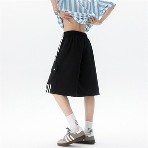 8XL-M三条杠工装短裤大码休闲运动中裤条纹冰丝五分裤DK1303/P48图片