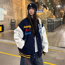 美式复古拼色字母刺绣棒球服情侣夹克春秋宽松百搭设计感外套上衣，男装夹克，星座506A