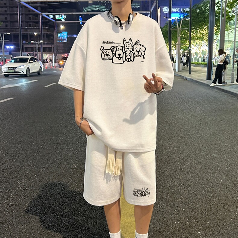 套装！华夫格套装短袖T恤短裤男TZ232-特P38,男装牛仔裤,电商B367