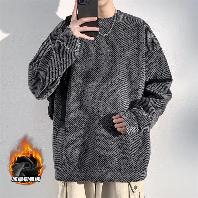 保暖银狐绒雪尼尔520g重磅斜纹长袖卫衣男W5064J加绒-特P40控78,男装棉衣,电商A001-1