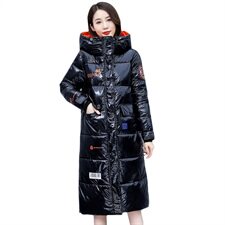 2022冬季新款时尚连帽中长款棉衣 修身显瘦保暖外套图片
