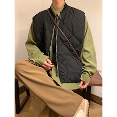 羽绒棉马甲男女加厚宽松日系复古棒球领菱形格棉衣保暖背心~MY905，男装背心/马甲，星座601-2